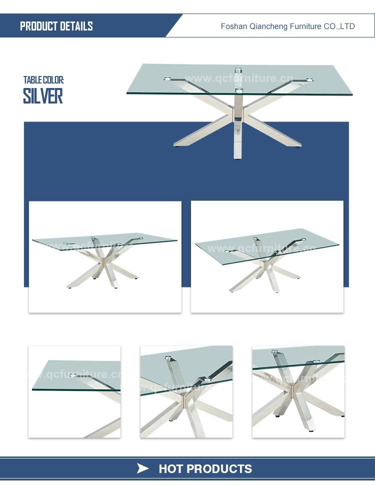 Modern Glass Top Silver Stainless Steel Coffee Table for Home