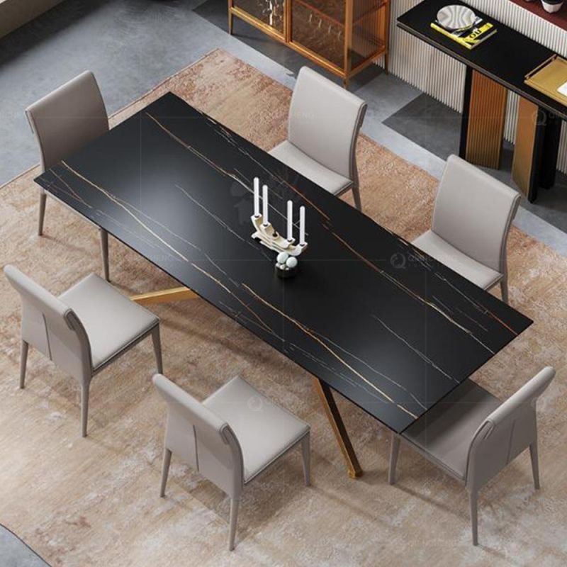Modern Dining Room Furniture Gold Steel Marble Dining Table