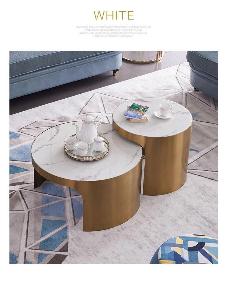 Metal Furniture Round Bright Marble Coffee Table