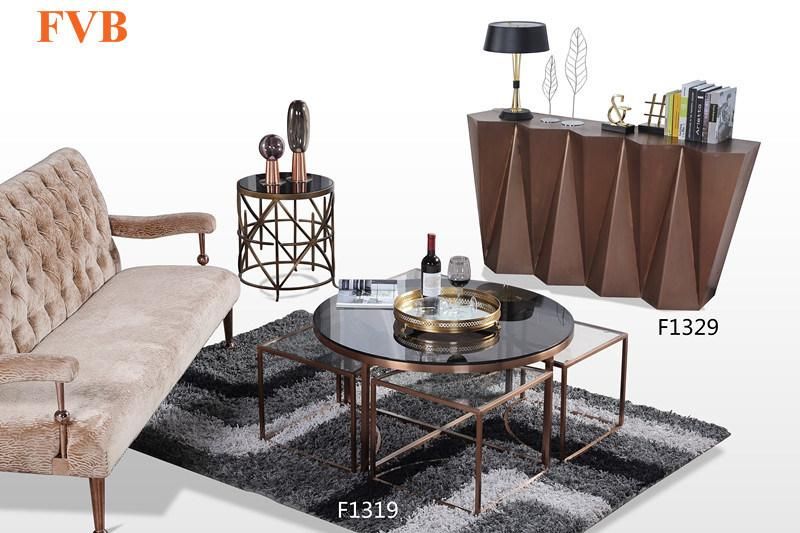 European Style Metal Frame Tempered Round Glass Center Coffee Table