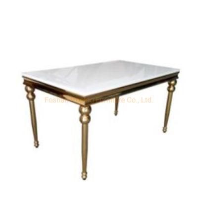 China Factory Luxury Gold Plated Ball Legs Restaurant Furniture Marble /Glass /Board Dining Table