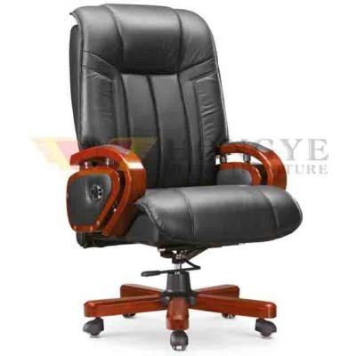 Wooden Frame Black PU Leather Chair Western Office Furniture for Office Furniture