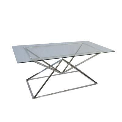 Home Furniture Stainless Steel Base and Glass Top Dining Room Table