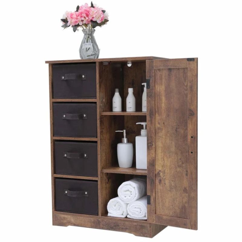 Antique Furniture Rustic Brown Dresser Storage Tower Cabinet Living Room Furniture with 4 Removable Drawers and 1 Door