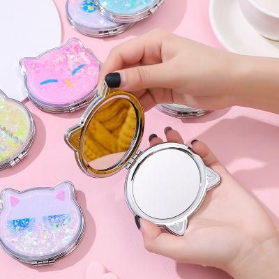 Custom Print Logo Cat Acrylic Pocket Mirror Round Mini Make up Hand Mirror for Makeup Small Vanity Mirror