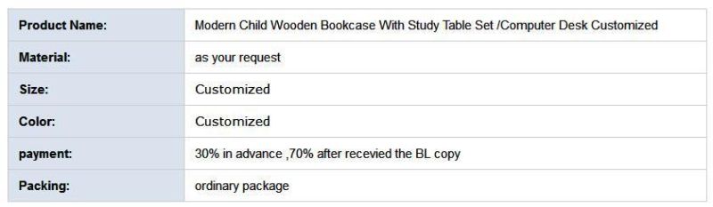 Modern Child Wooden Bookcase with Study Table Set /Computer Desk Customized