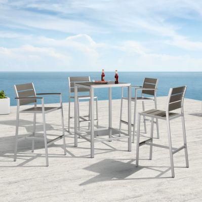 Modern Commercial Brushed Aluminum Outdoor Bar Furniture with Plasic Wood