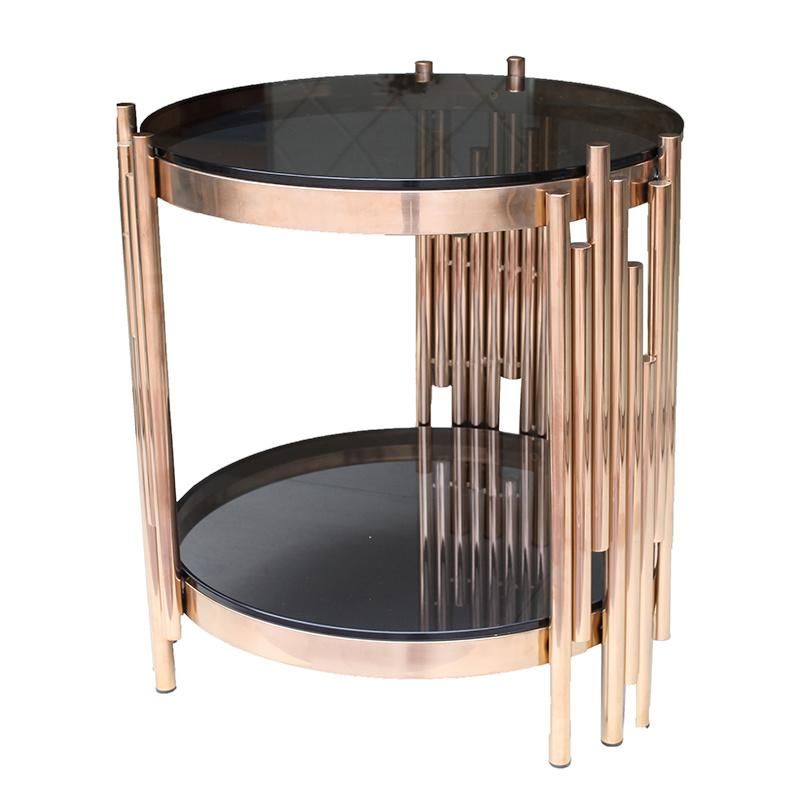 New Arrival Glass Top Stainless Steel Coffee Table Rose Gold Finishing Metal Side Table