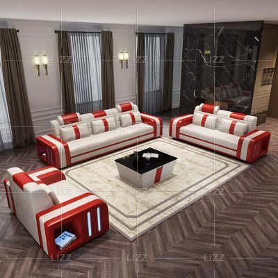 Manufacturer Home Furniture Set Modern Leather LED Sofa with Coffee Table and TV Stand