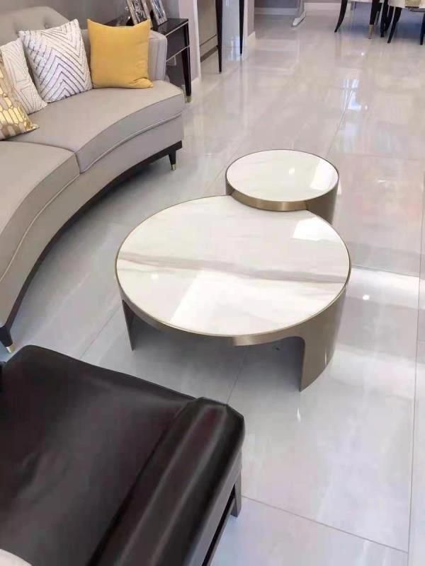 Metal Furniture Round Bright Marble Coffee Table