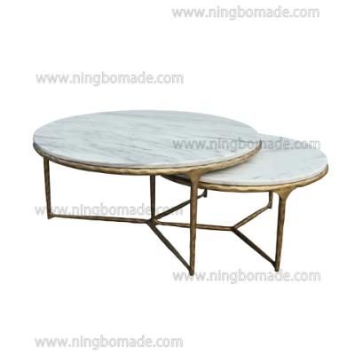 Thaddeus Sculptural Forged Collection Cloud Marble Top Light Brass Solid Forged Metal Base Nest Table