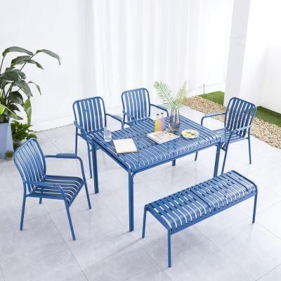 6 Person Dining Table Aluminum Slat Top Modern Design Aluminum Outdoor Dining Table Garden Furniture