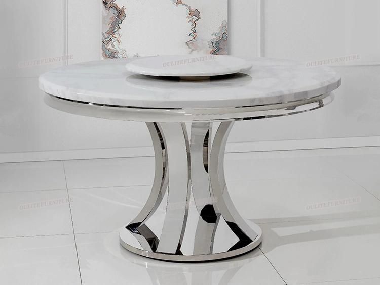 Metal Frame Cream Marble Top Dining Table with Rotate Center