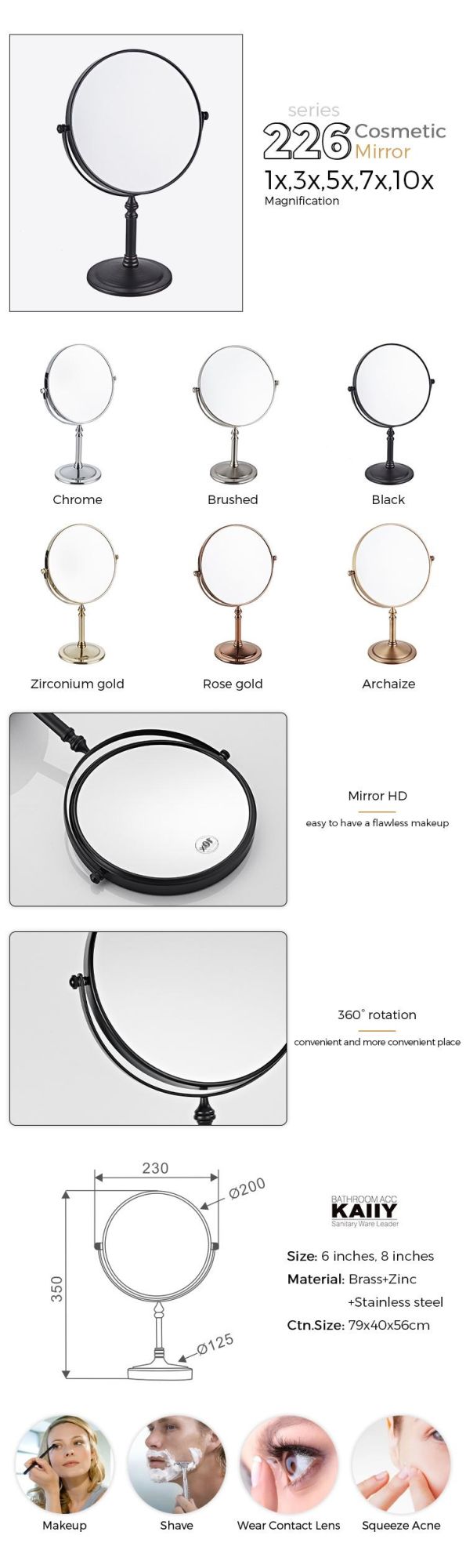 Kaiiy Modern Style Wall Mounted 360 Degree Adjustable Bath Mirror Free Standing Makeup Cosmetic Mirror