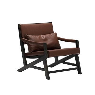 Modern Home Leisure Wooden Furniture Nordic Hotel Leather Lounge Chair