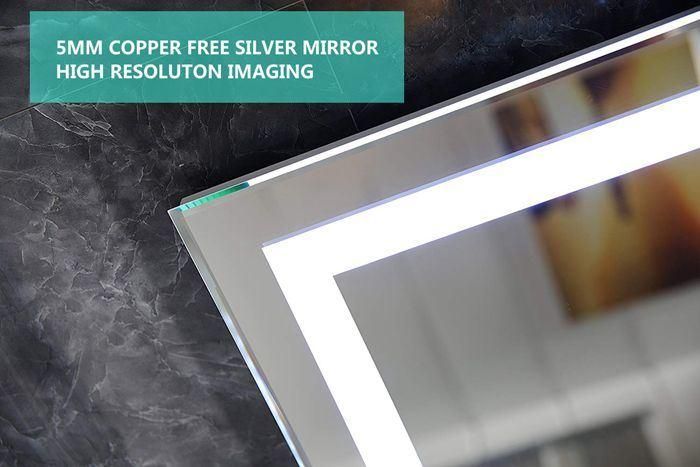 5mm Hihg Quality Copper Free Mirro LED Decorative Mirror Wall Mounted Mirror Vertical/Horizontal Backlit Mirror for Bathroom Makeup with Anti-Fog + Touch Sensor