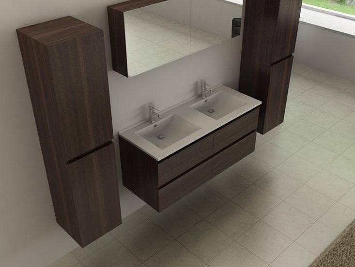 Black Bathroom Mirror Cabinet with Double Ceramic Sinks