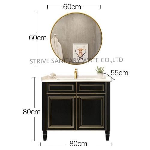 Hotel Modern Black Solid Wood Bathroom Vanity with LED Mirror