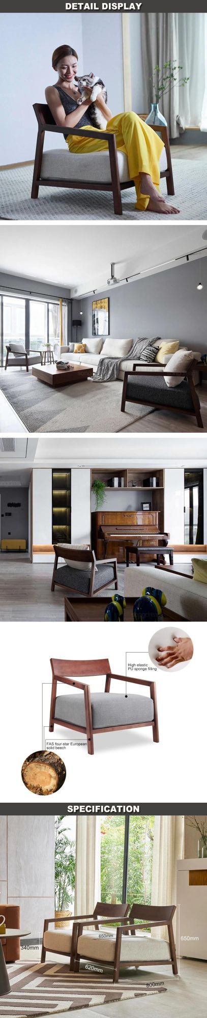 Living Room Furniture Solid Wood Legs Single Leisure Luxury Modern Chair