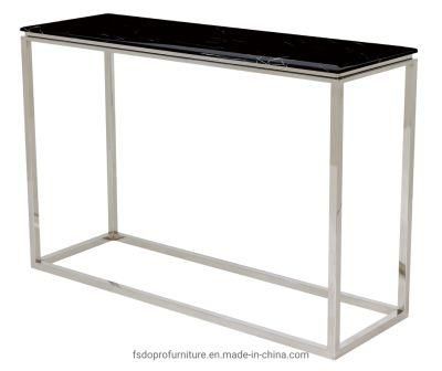 Rectangular Frame Stainless Steel Pillar Console Table with Artificial Marble Top
