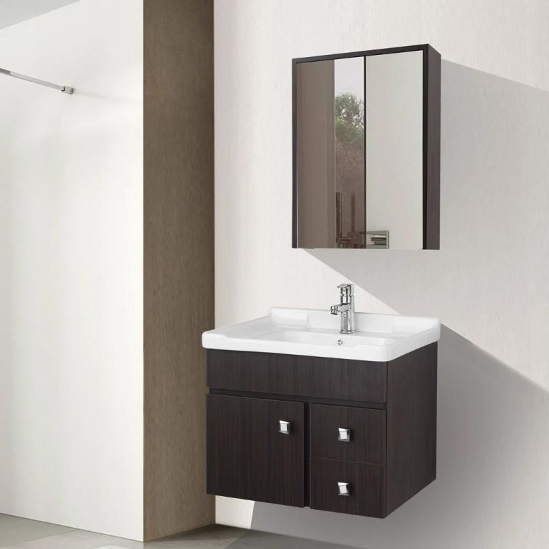 Brown PVC Bathroom Cabinet with Mirror Cabinet