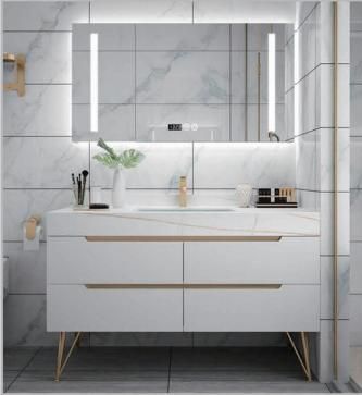 2022 New Modern Bathroom Vanities Rock Plate Stone Top Smart LED Light Mirror Luxury Large Washroom Medicine Cabinet