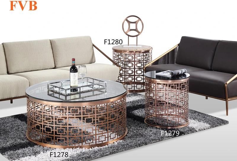 New Design Tempered Glass Coffee Table with Metal Frame