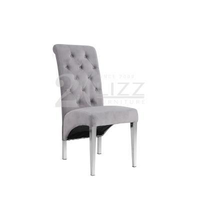 Modern New Design Living Room Furniture Tufted Button Grey Fabric Single High Back Leisure Chair