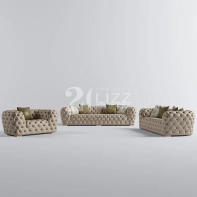 Retro European Style High Quality Sectional 1+2+3 Living Room Furniture Set Genuine Leather Sofa