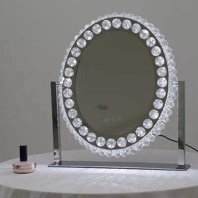Oval Crystal Desktop Vanity Single Sided Table Vanity LED Makeup Mirror