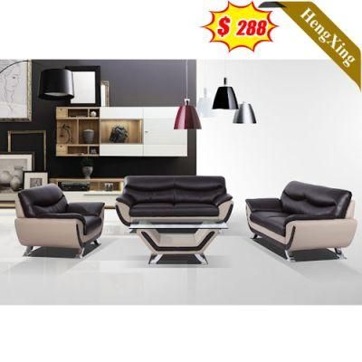 Modern Home Furniture Office Living Room Wooden Frame Genuine Leather Sofa with Metal Legs
