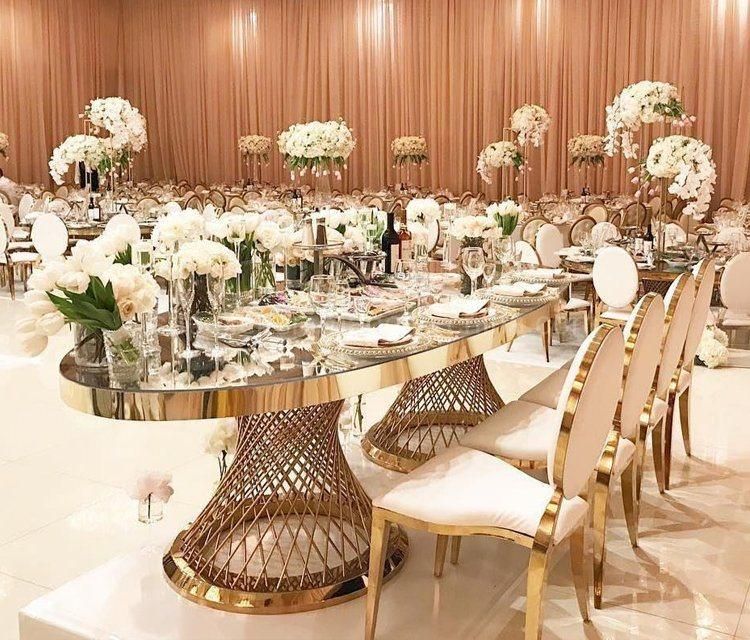 Oval Transparent Glass Dinner Tables for Weddings Party Used Furniture