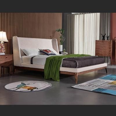 Italian Bedroom Furniture Solid Wood Leg Fabric Headboard Bed King Size