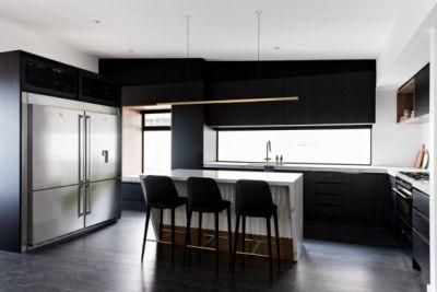 Black Series U-Shaped PVC Finish Handleless Joinery Modern Design Kitchen Cabinets