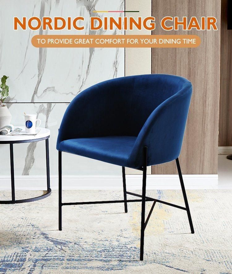 Nordic Style Arm Fabric Restaurant Gold Metal Leg Simple Dining Chair for Living Room