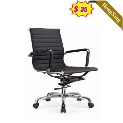 Cheap Price Office Middle Back Black PU Leather Chairs Metal Legs Stainless Steel Swivel Height Adjustable Manager Chair