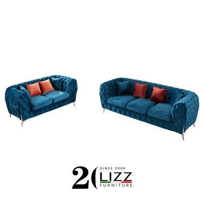 Chinese Factory Modern Living Room Home Furniture Luxury Velvet Fabric Sofa with Tufted Button