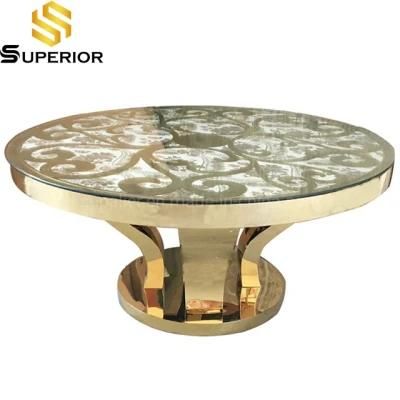 Wholesale Hotel Gold Round Frame Wedding Transparent Glass Restaurant Table