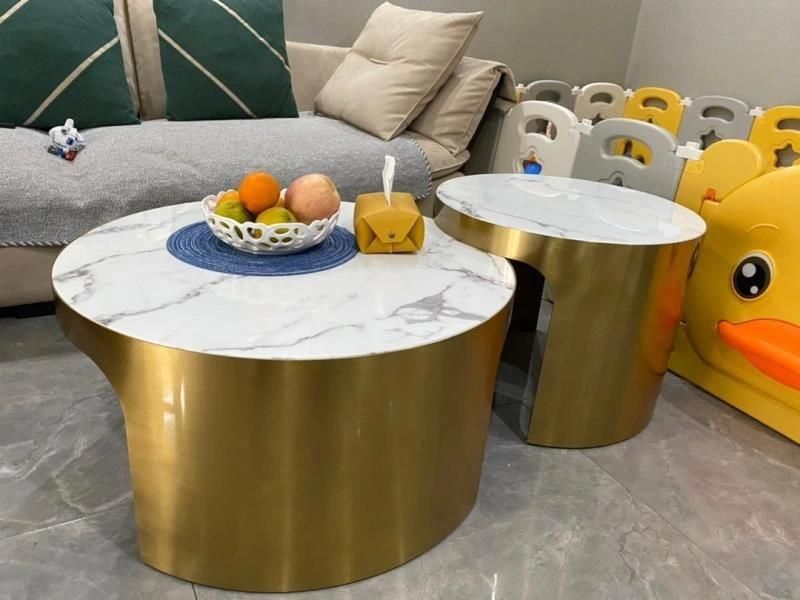 Metal Furniture Round Bright Marble Coffee Table