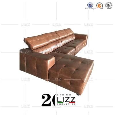 2022 Latest Modern Leisure Home Furniture European Living Room Adjustable Brown Genuine Leather Sofa