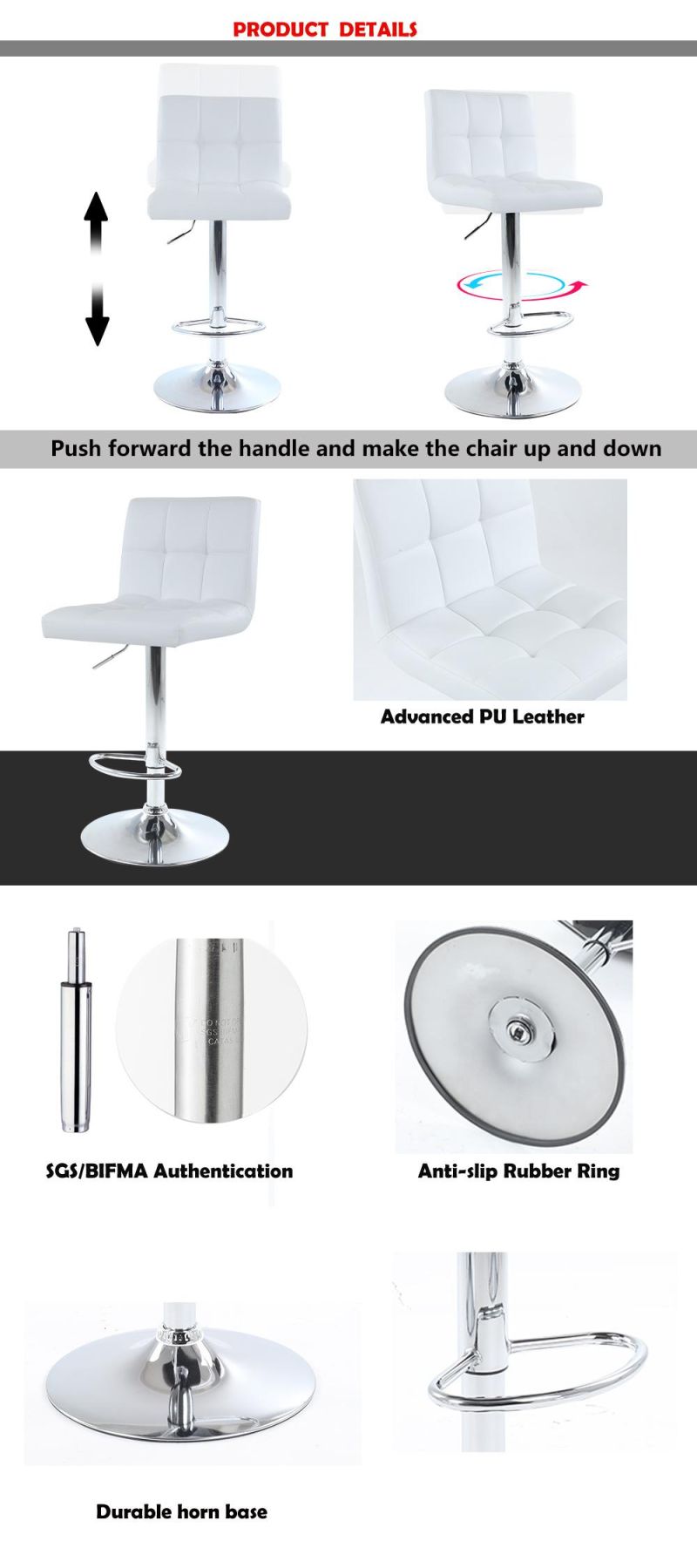 Modern PU Leather Adjustable Barstool Chair for Office