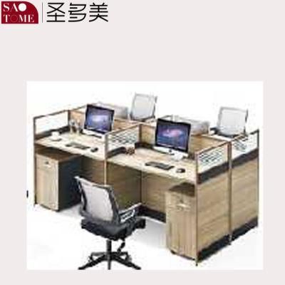 Office Furniture Four-Person Card Slot with Movable Cabinet Log Color Office Desk