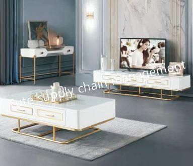 Modern TV/ Tea Table with Golden Stainless Steel Feet