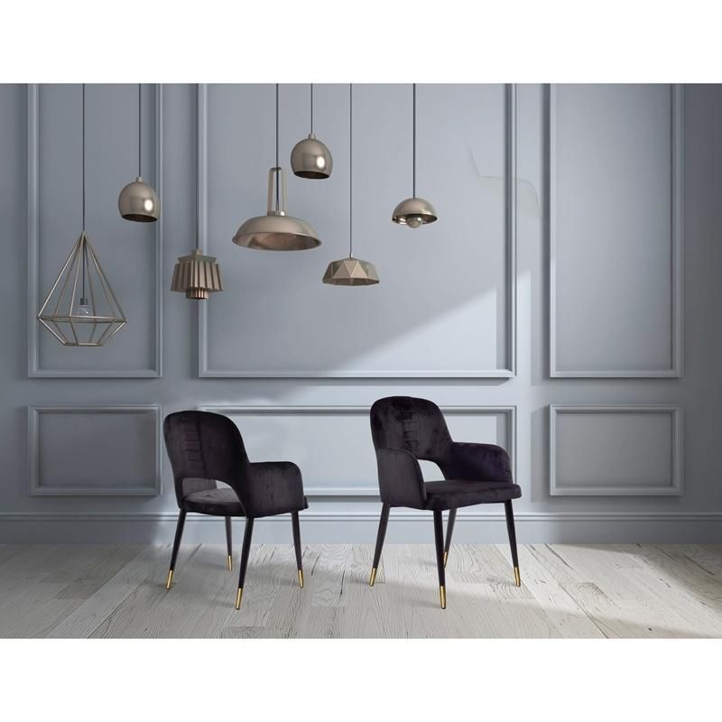 Hole Back Luxury Elegant Black Velvet Tufed Dining Room Chair