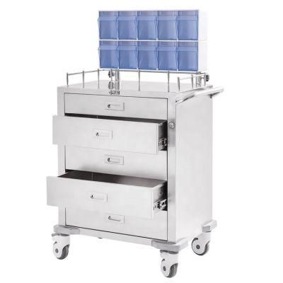 Stainless Steel Anesthesia Medical Trolley Cart with Drawers