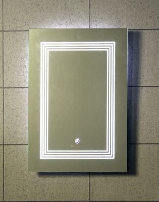 IP44 Frameless Silkscreen LED Lighted Hotel Bathroom Mirror with Defogger