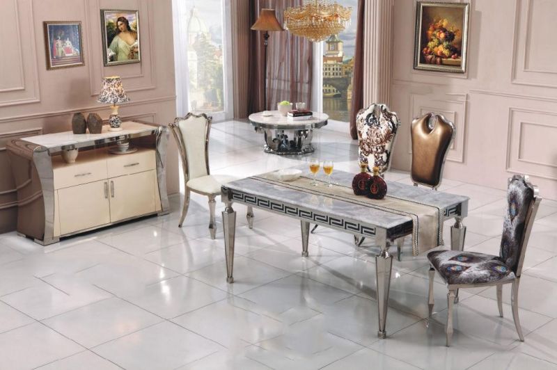 Modern Simple Design Artificial Marble Dining Table Of Metal Leg