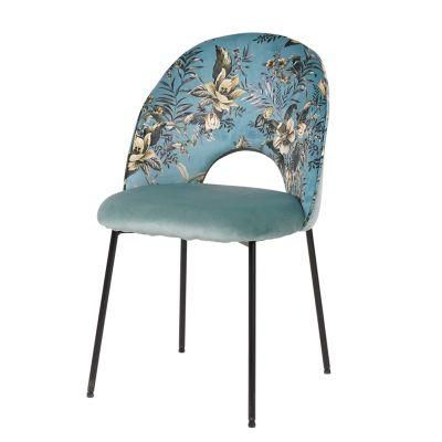 Ergonomic Design Flower Blue Modern Oval Back Elastic Stretch Dining Chair