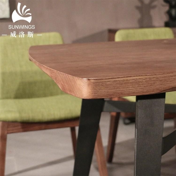 Modern Solid Wood Dining Table in Metal Frame
