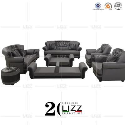 Senior Grey Italian Home Office Furniture Modern Living Room Genuine Leather Sofa Set